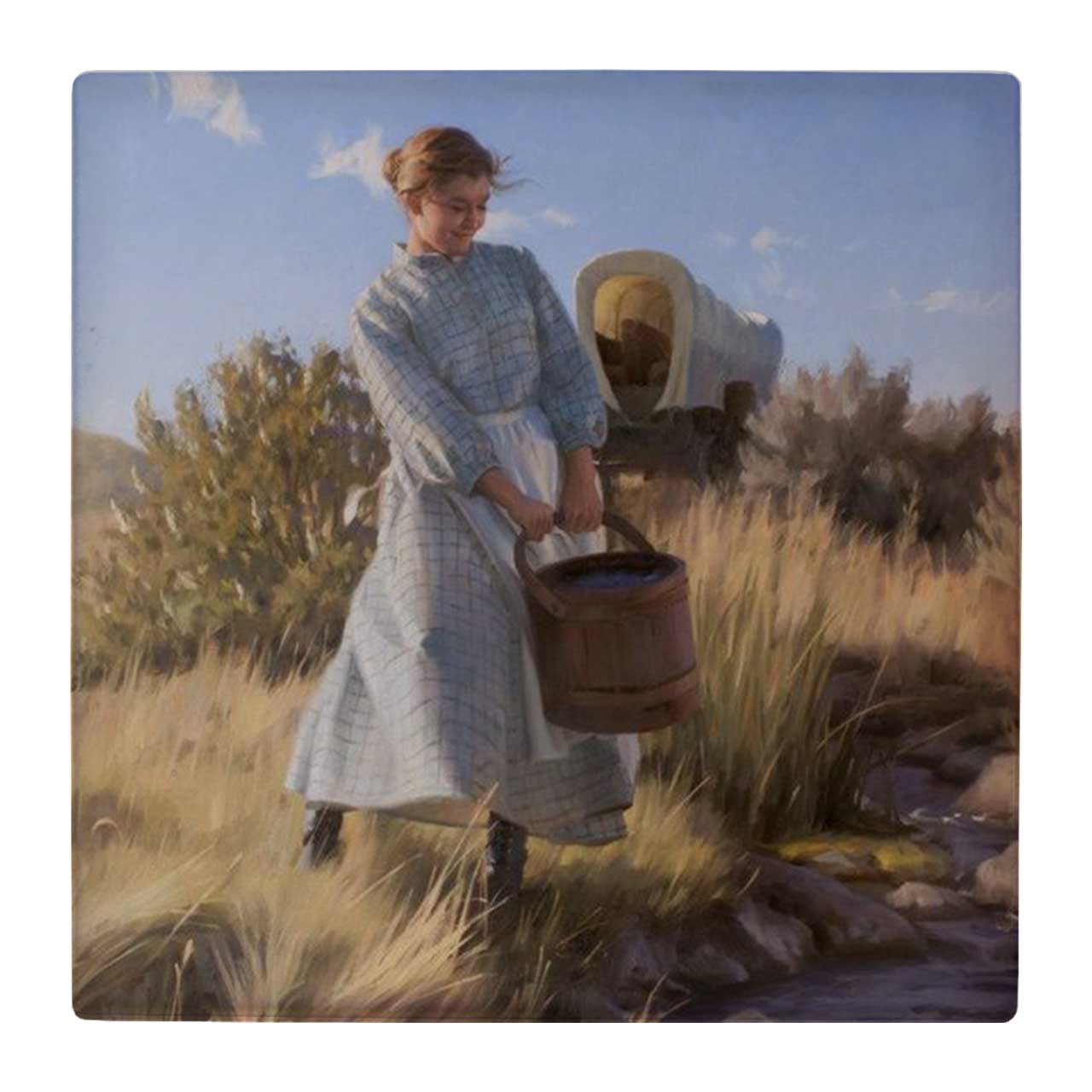 زیر لیوانی طرح زن روستایی و سطل آب کد 4861164_3770