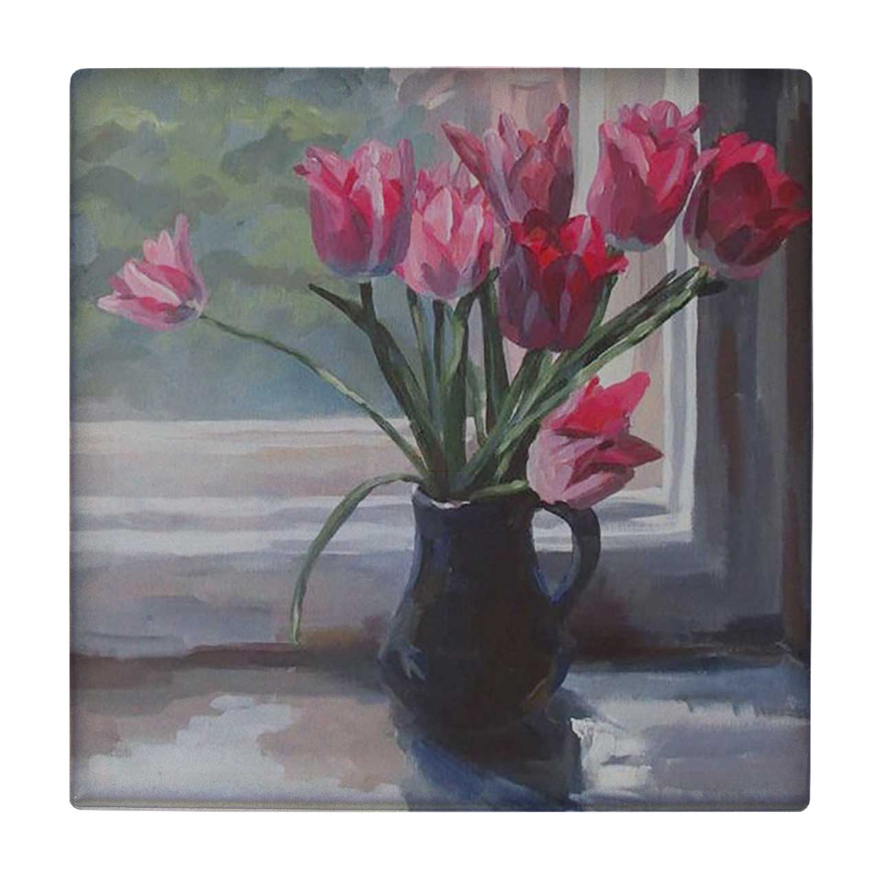 کاشی کارنیلا طرح نقاشی گل های لاله در گلدان مدل لوحی کد klh959