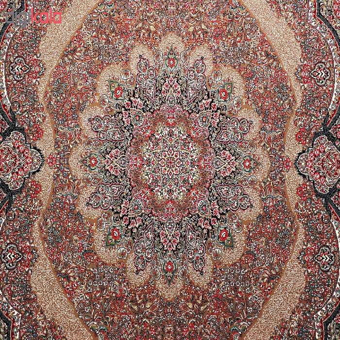 فرش ماشینی زمرد مشهد مدل ریز گل کرمان زمینه گردویی