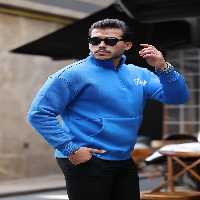 سویشرت آبی مردانه دنج کانگورو دوزی شده نیمی از زیپ Valiberta