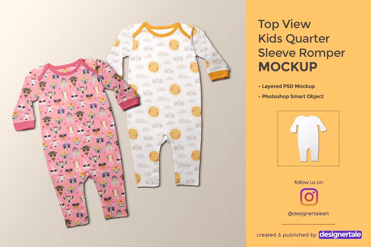دانلود ماک آپ سرهمی نوزاد Kids Quarter Sleeve Romper