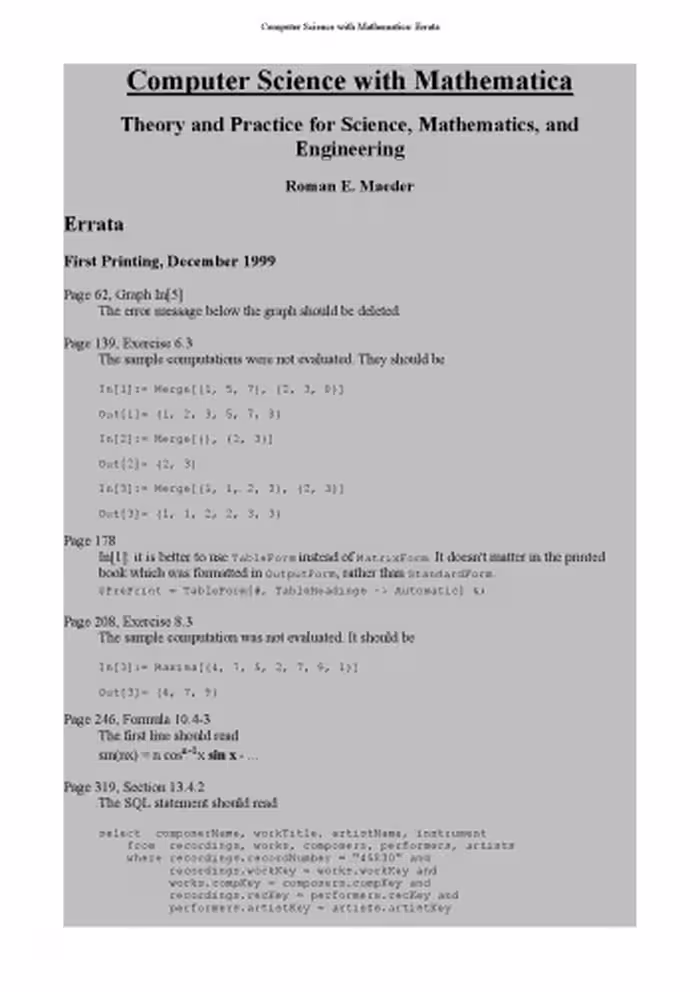 خرید و دانلود نسخه کامل کتاب Computer science with Mathematica - Errata