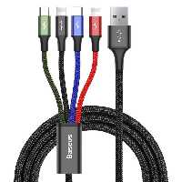 کابل تبدیل USB به لایتنینگ/USB-C/microUSB باسئوس مدل Rapid Series CA1T4-A01 طول 12 متر | کالا مکس