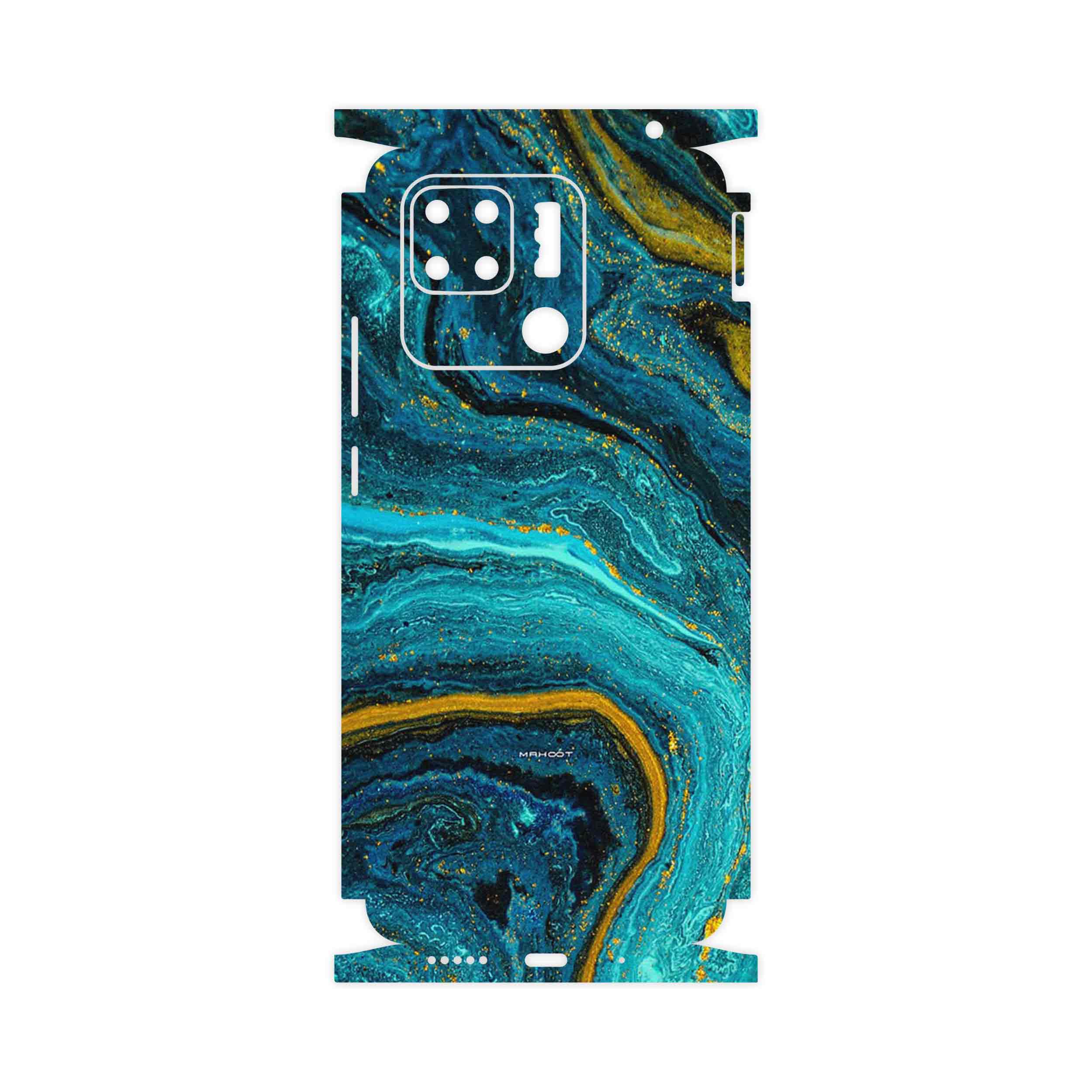 برچسب پوششی ماهوت مدل Turquoise marblewith golden streaks-FullSkin مناسب برای گوشی موبایل شیائومی Redmi 10C