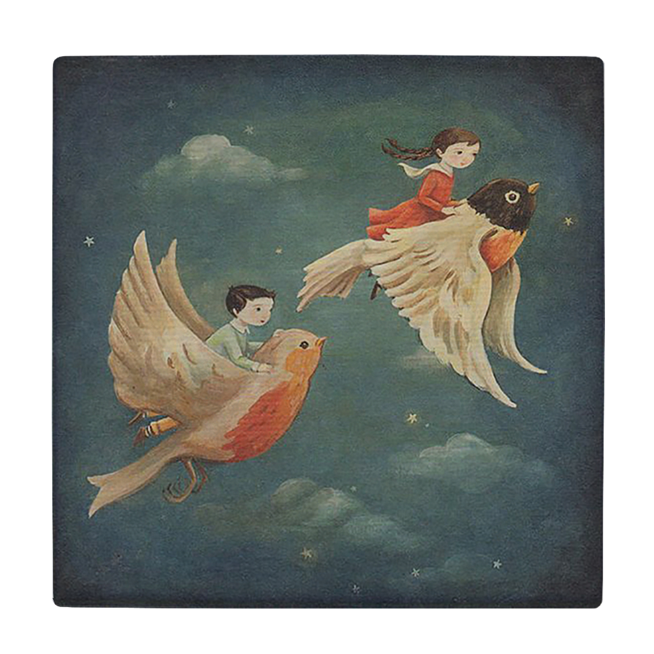 کاشی کارنیلا طرح کودکان پرنده سوار مدل لوحی کد WKB894 