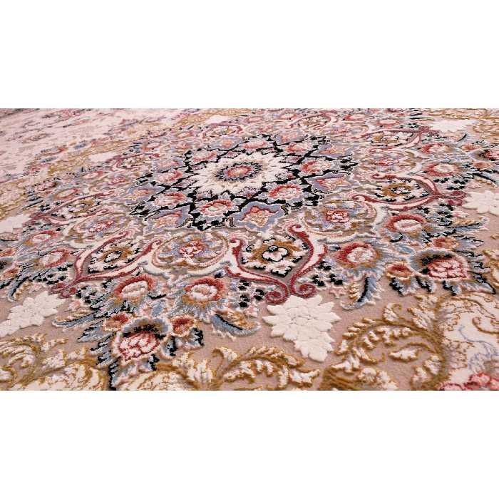 فرش ماشینی زمرد مشهد مدل 37000 زمینه کرم