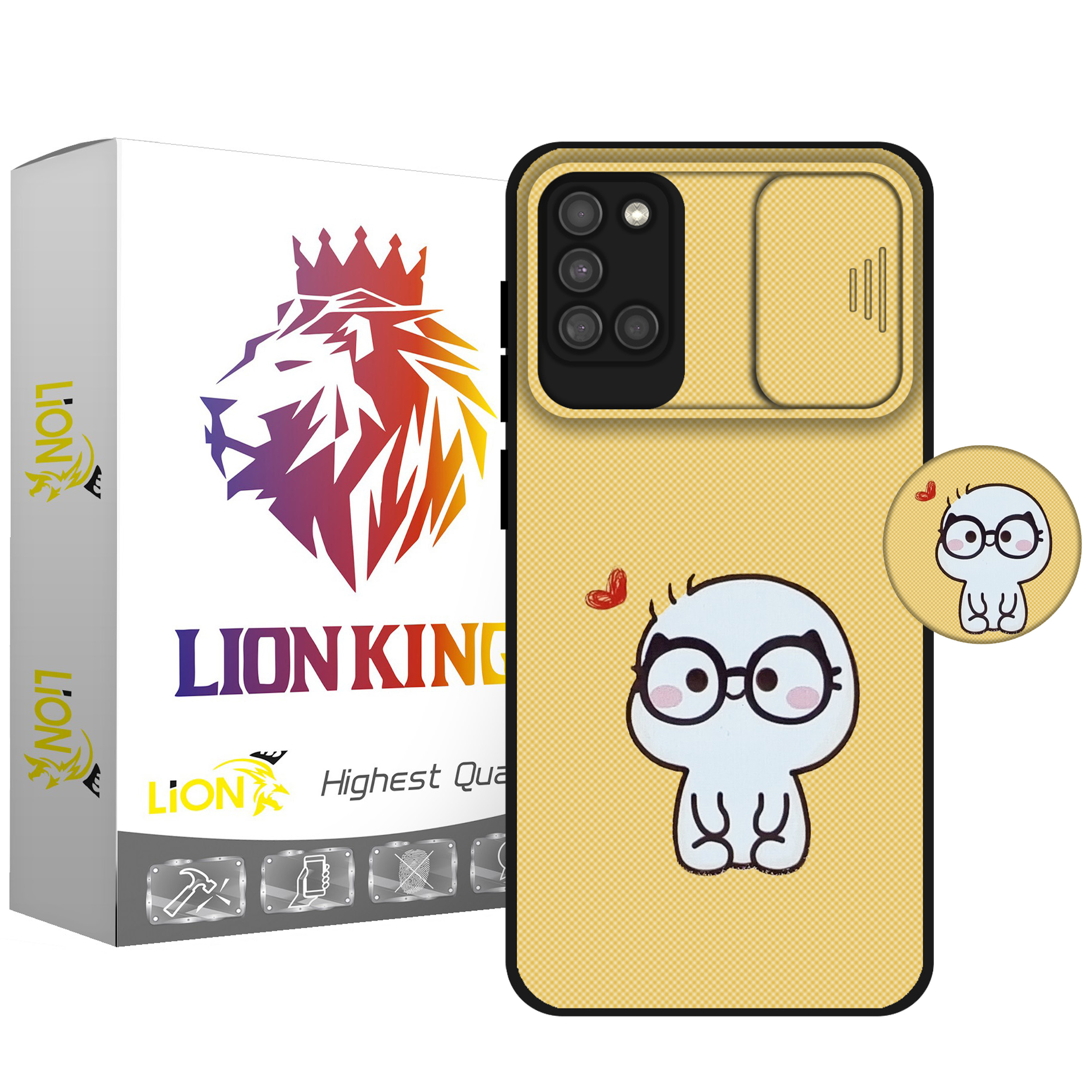 کاور لاین کینگ مدل YELLOWIMOJI J2 مناسب برای گوشی موبایل سامسونگ Galaxy A31 به همراه پایه نگهدارنده