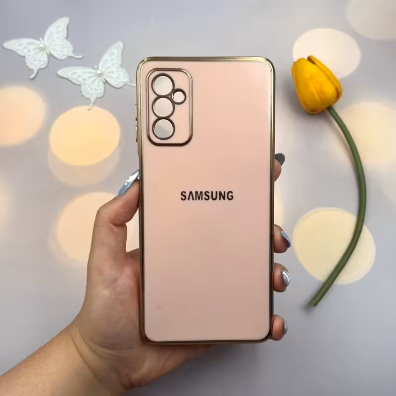 قاب گوشی Galaxy M52 5G سامسونگ ژله ای مای کیس طرح دور طلایی رنگ گلبهی کد 94047