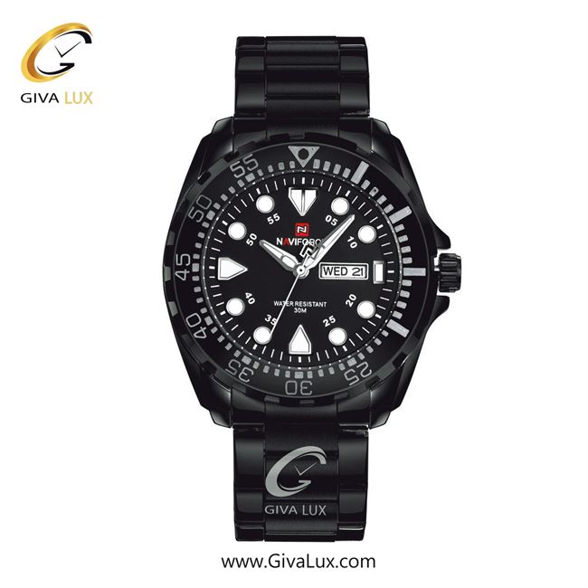 ساعت مچی مردانه بند فلزی ناوی فورس(نیوی فورس)استیل تقویم دار  NF9105 B/B/W