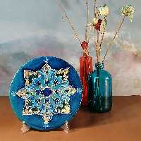 طرح سنتی چهارتا گل نقاشی روی سفال رنگ اکرلیک قطر20cm قابل شستشوباآب سردوابر   جلا خورده وبراق