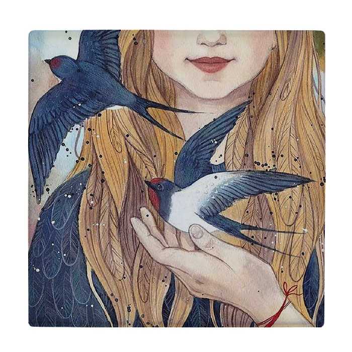  کاشی کارنیلا طرح نقاشی دختر و پرستوها کد wkk3213