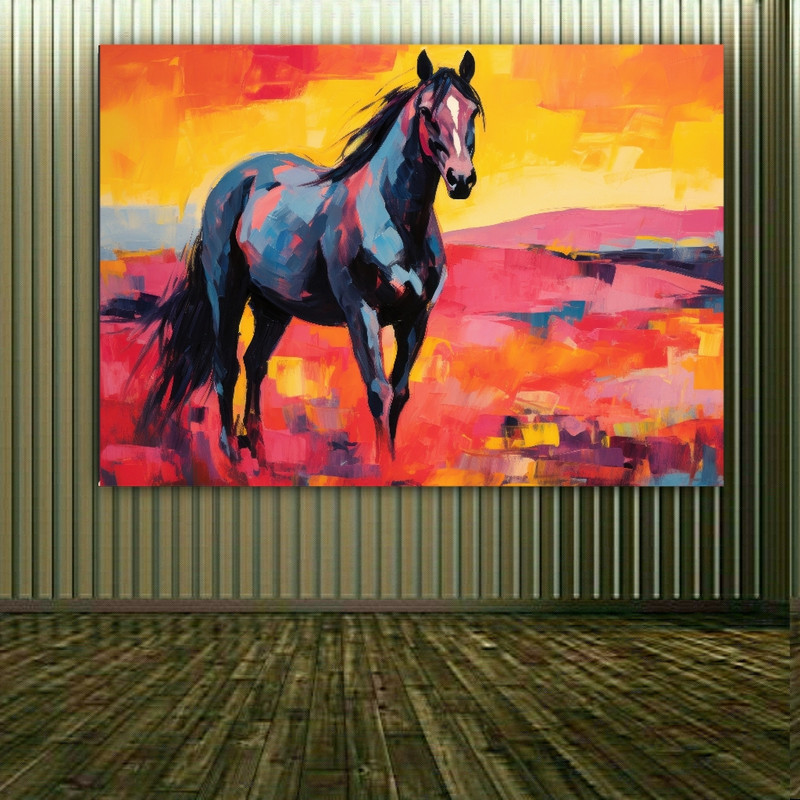 تابلو بوم طرح مخمل نقاشی آبرنگی مدل اسب کد FP103756 | دنیای قاب