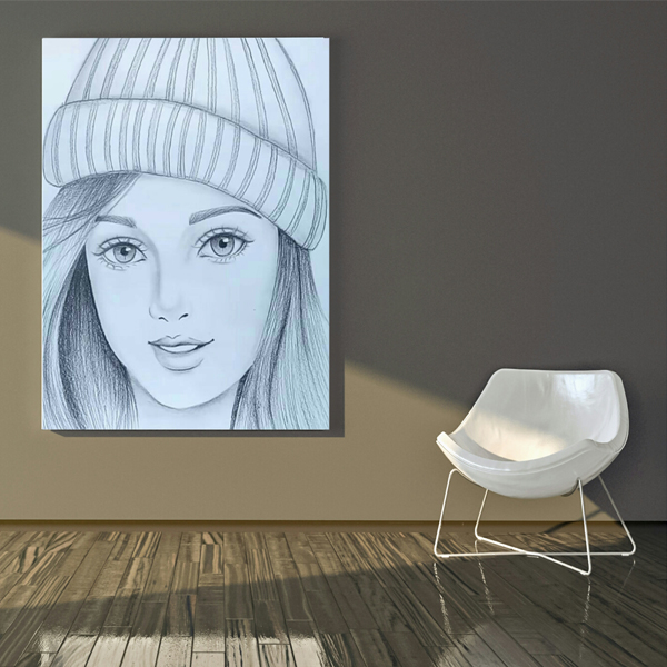  تابلو بوم طرح سیاه قلم دختر TB739