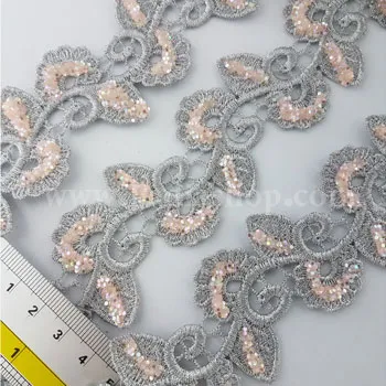 یراق طرح گل 4 نقره ای گلبهی روشن