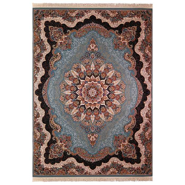 فرش ماشینی زمرد مشهد مدل کیمیا زمینه آبی