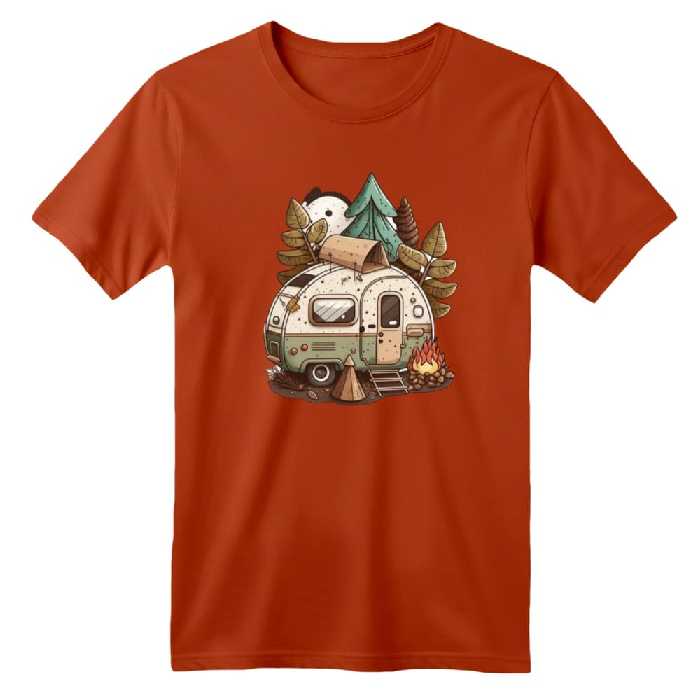 تی شرت آستین کوتاه بچگانه مدل کمپ رنگ آجری