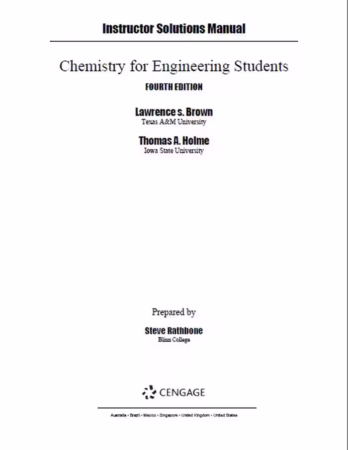 خرید و دانلود نسخه کامل کتاب Solutions Manual for Chemistry for Engineering Students (4th Edition) - Pdf