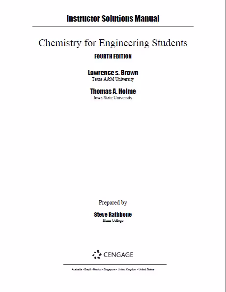 خرید و دانلود نسخه کامل کتاب Solutions Manual for Chemistry for Engineering Students (4th Edition) - Pdf