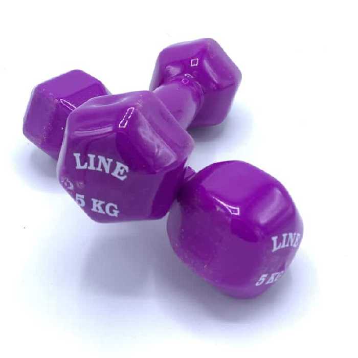 دمبل شش ضلعی لاين روکش دار 5 کیلوگرمی – 2 عددی