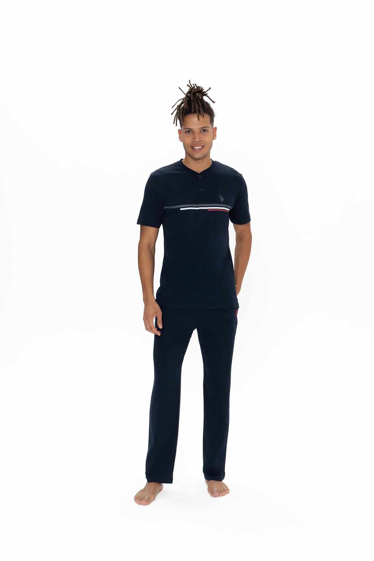 ست پیژامه آبی مردانه پایه چوگان ASSN شلوار نیمی از آقایان مسطح لباس خواب رنگ BCP1 US Polo Assn