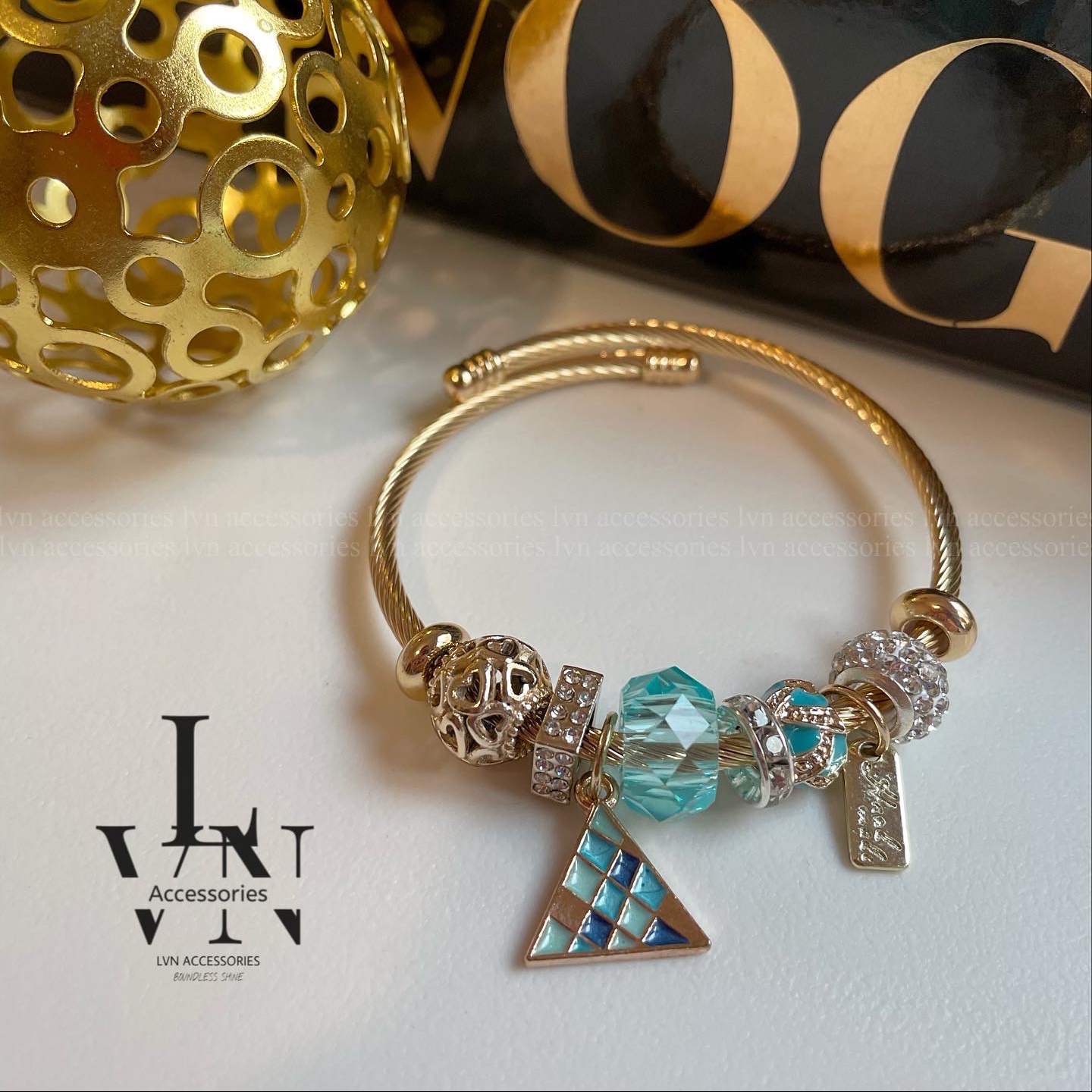 دستبند پاندورا آویز دارطلایی  استیل رنگ ثابت