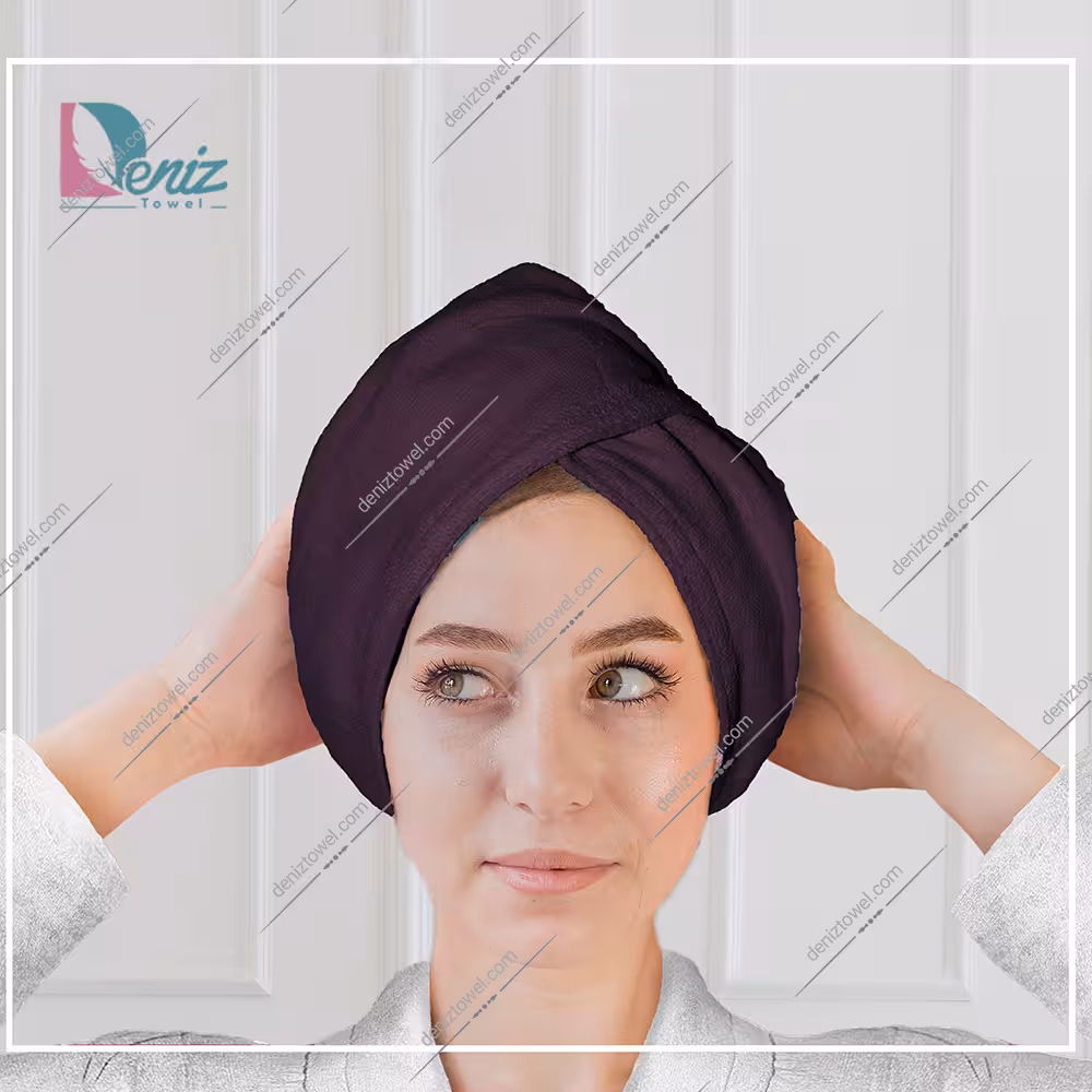 حوله سر طرح ساده مدل کلاه پیچ رنگ بادمجونی
