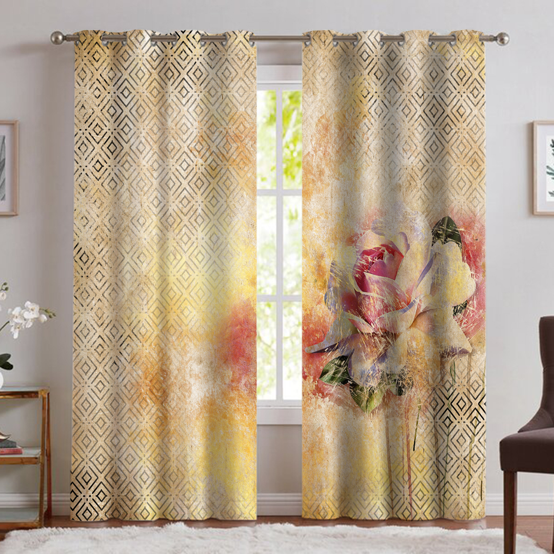 پرده پانچی پتینه گل طلایی FK-101