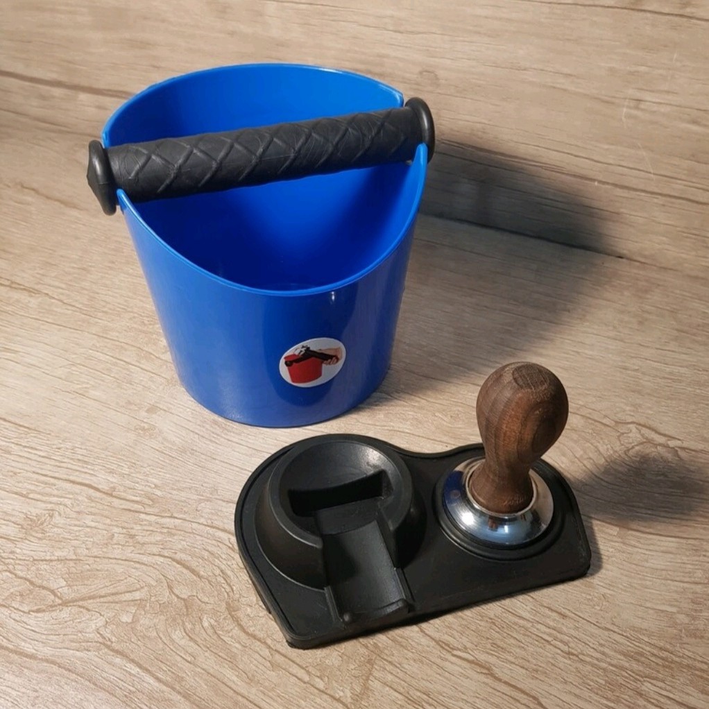 پک3 عدد محصول کاربردی باریستا خانگی،تمپر قهوه دسته چوبی،ناک باکس قهوه رنگی بنفش،مت تمپر یا تمپر مت، رنگ بندی متنوع