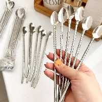 قاشق نی دار استیل وطلایی