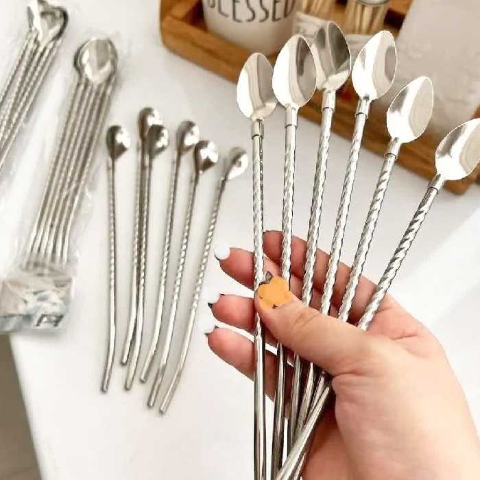 قاشق نی دار استیل وطلایی