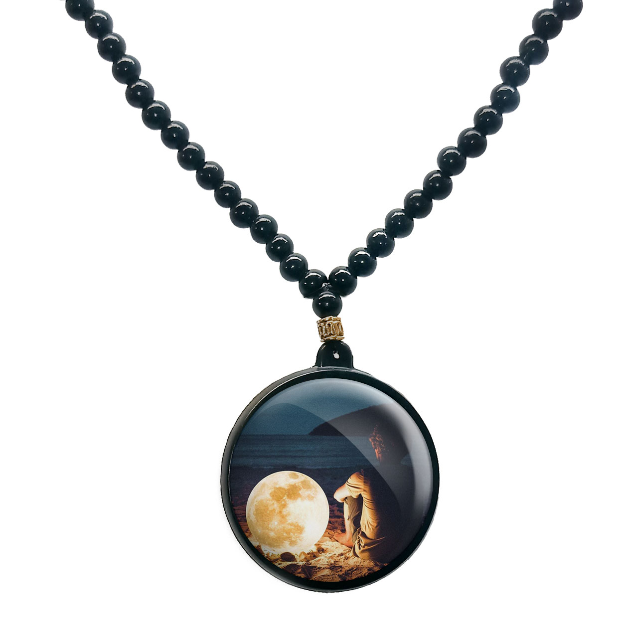 گردنبند پرمانه طرح ماه کد pmd.24667 مدل دو طرفه