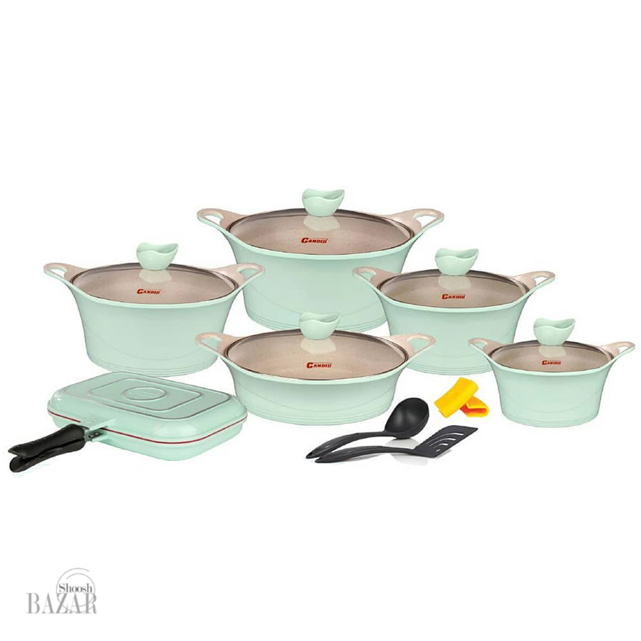 سرویس قابلمه 15 پارچه کاندید مدل کاپری رنگ آبی آکوا