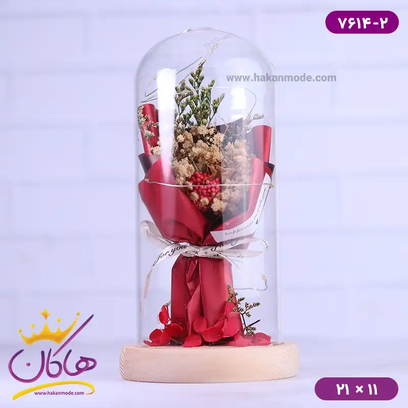 حباب شیشه ای چراغ دار دسته گل قرمز 7614/2