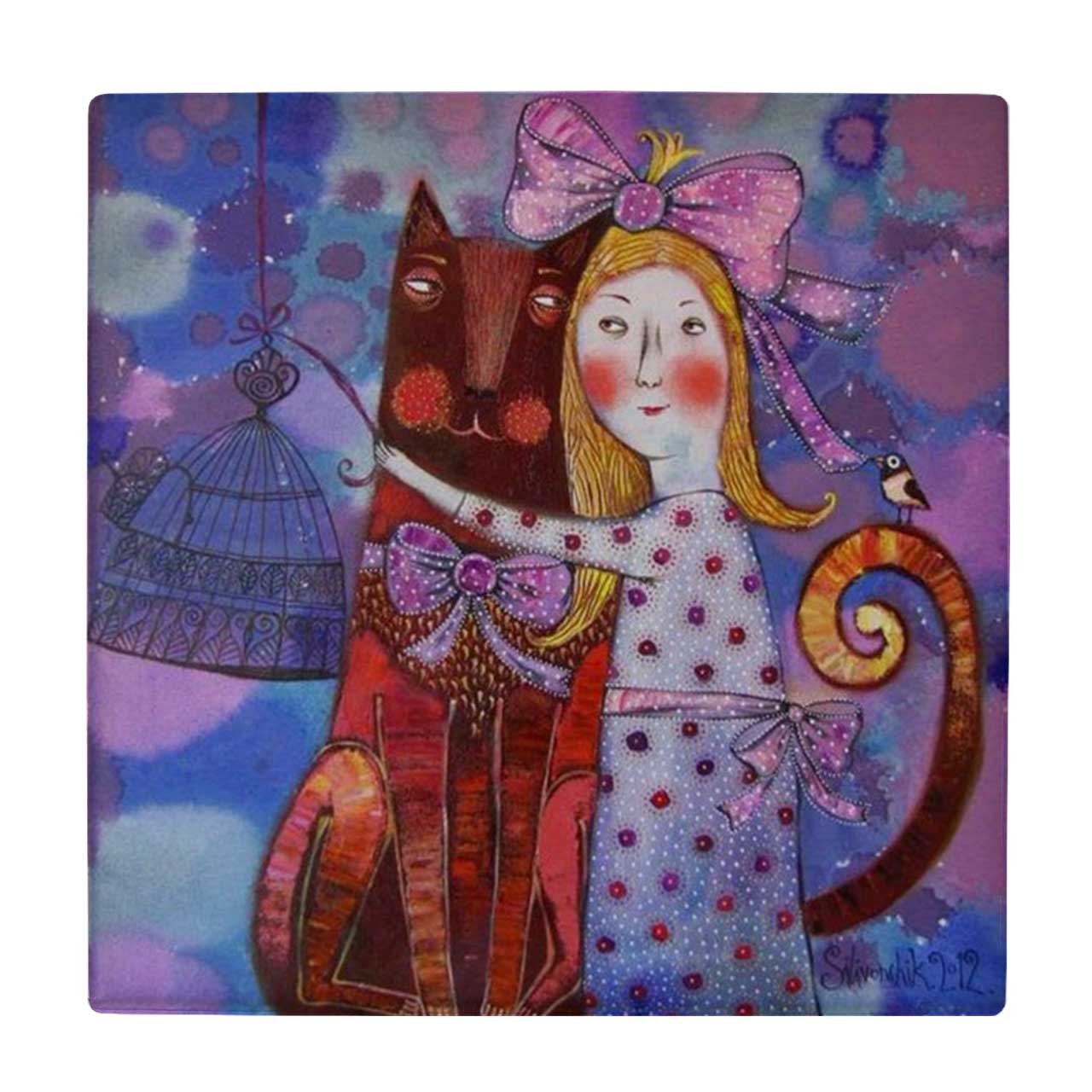 کاشی کارنیلا طرح نقاشی انتزاعی دختر و سگ کد wkk1185