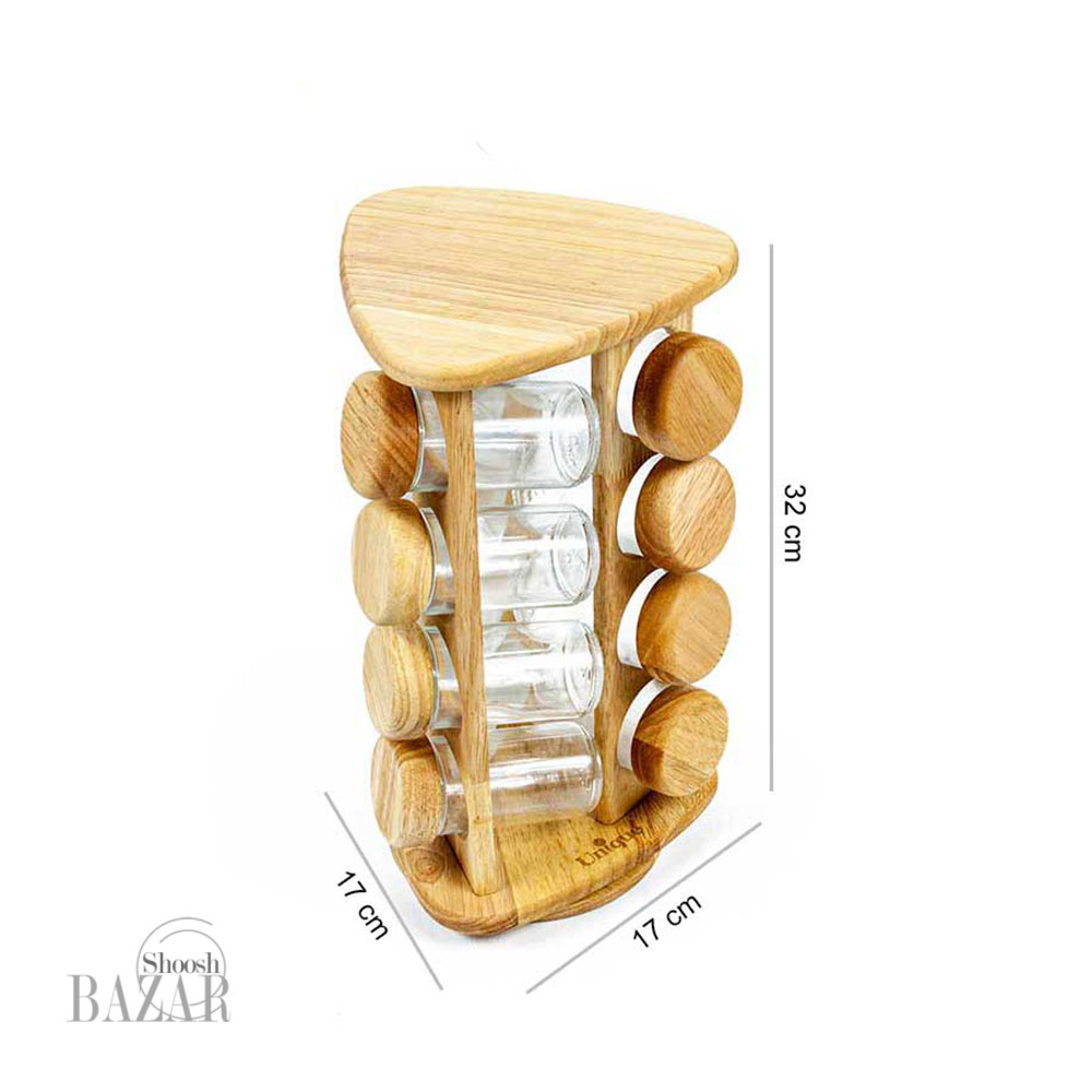 ست جا ادویه 12تایی گردان ایستاده مثلثی چوبی یونیک کد 6113