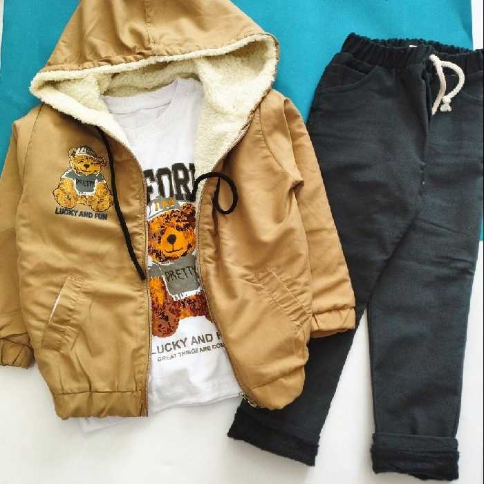 سویشرت شلوار پسرانه دخترانه سه تیکه اسپرت سایز45تا60جنس سویشرت میکرو خزدار شلوار کتان خزدار