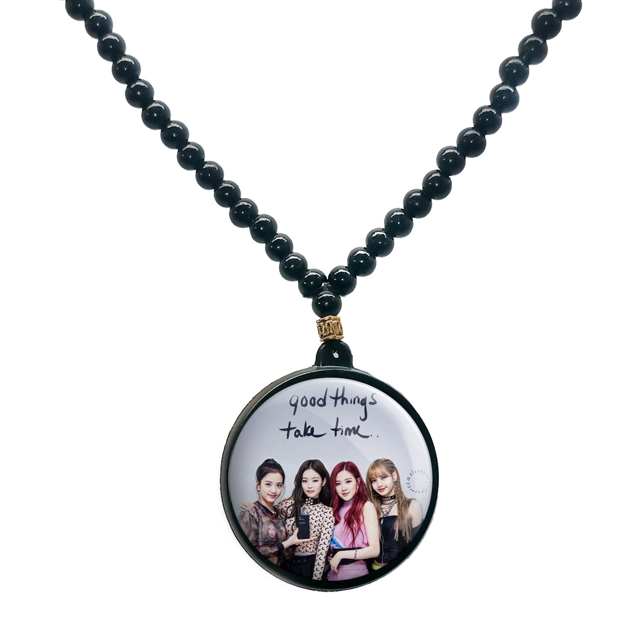 گردنبند پرمانه طرح بلک پینک کد pmd.14 مدل دو طرفه