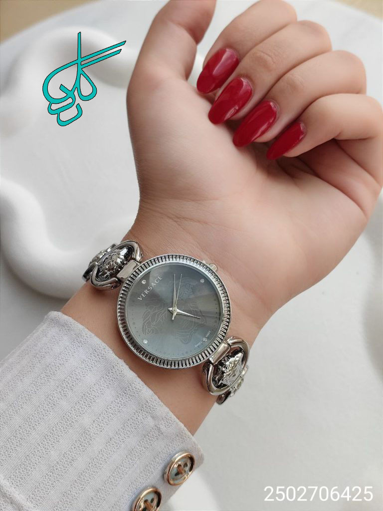خرید ساعت زنانه ورساچ سیلور صفحه مشکی رنگ ثابت کیفیت عالی کد 1917093 - ردگل
