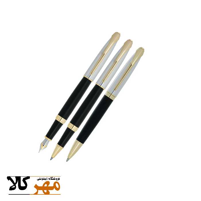 قلم ست خودکار،روان نویس و خودنویس نیمه کروم مشکی مات گیره زرد EUROPEN مدل RING