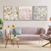 تابلو شاسی دنیای قابطرح ورق طلا شکوفه های بهاری مدل SH-805 مجموعه 3 عددی | دنیای قاب