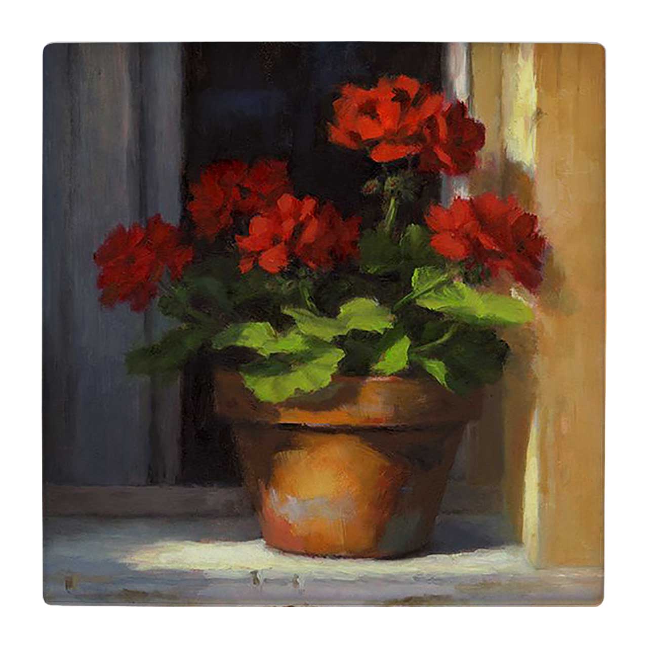 کاشی کارنیلا طرح گلدان شمعدانی پشت پنجره کد wk1944