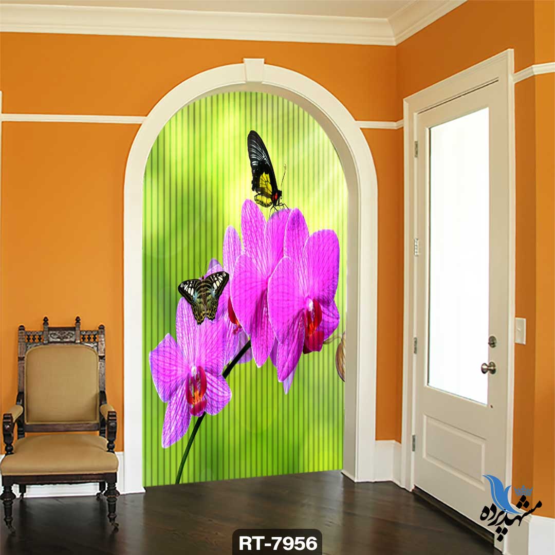 پرده شرشره تصویری طرح گل و پروانه RT7956