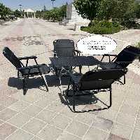 ست چهار نفره صندلی ساحلی تاشو 9 فنره لعلبکاری شده و میز مسافرتی تاشو کاوردار