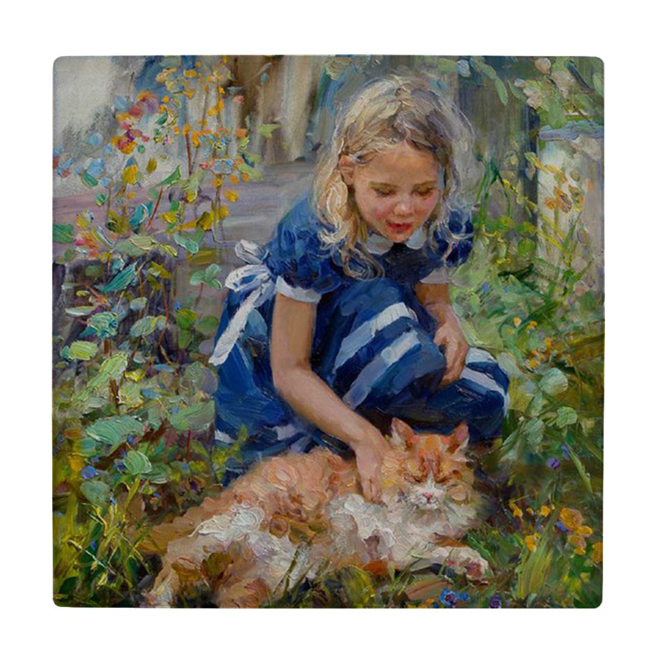 زیر لیوانی  طرح نقاشی دختر بچه و گربه کد    6227456_5771