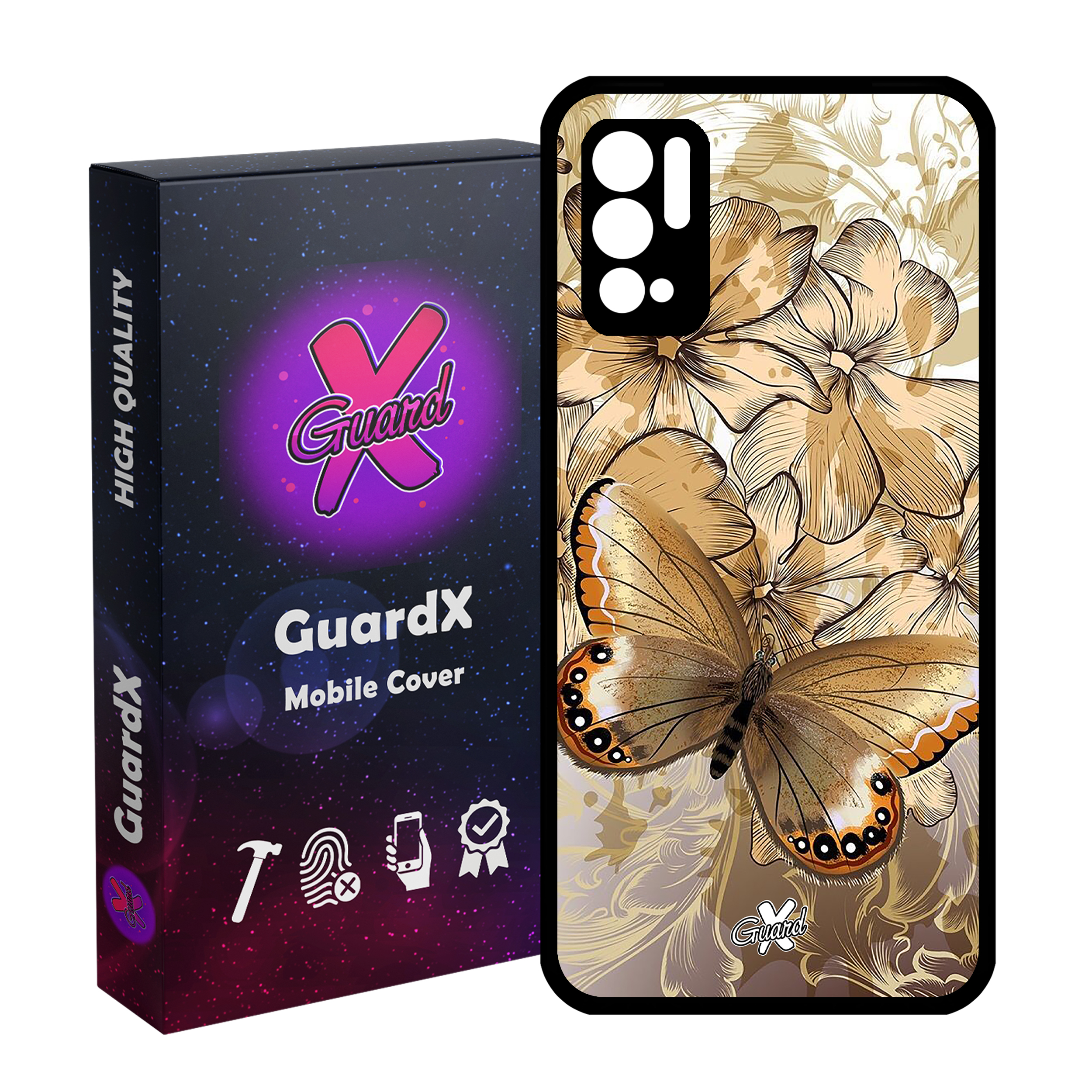 کاور گارد ایکس طرح پروانه مدل Glass10272 مناسب برای گوشی موبایل شیائومی Redmi Note 10 5G / Poco M3 Pro