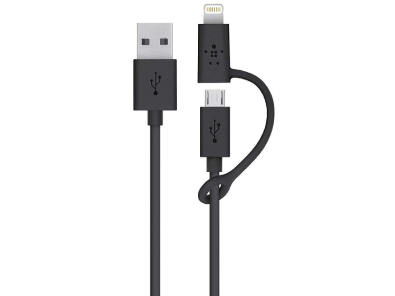 کابل دو کاره بلکین مدل Micro-USB Cable with Lightning connector Adapter F8J080bt3M به طول 3 متر
