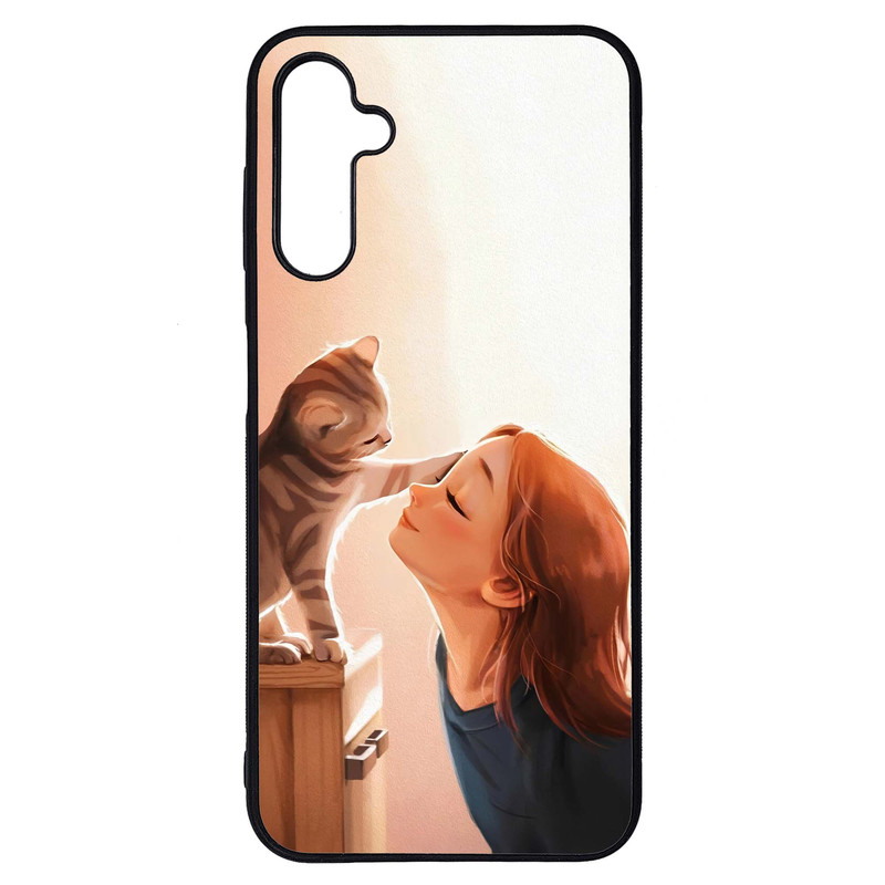 کاور طرح دختر و گربه کد G-151 مناسب برای گوشی موبایل سامسونگ Galaxy A14 4G / A14 5G | دیجی قاب دونی