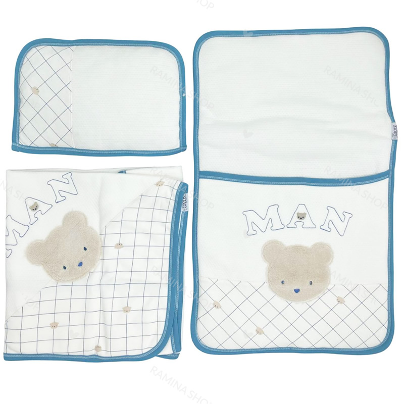 سرویس خواب نوزادی پسرانه 3 تکه طرح خرس آبی گایه Gaye