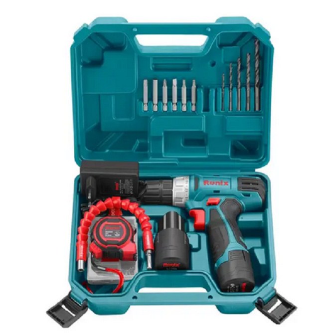 کیت مجموعه ست دریل شارژی rs8012 رونیکس 12 ولت دو باطری با برگ گارانتی