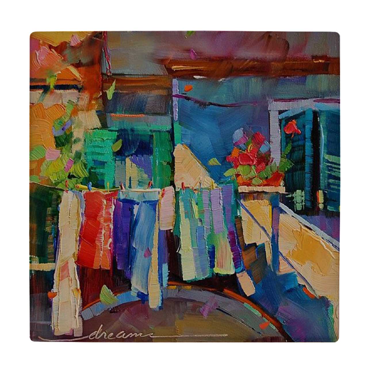   کاشی طرح نقاشی خانه سنتی و بند لباسی کد wk4277